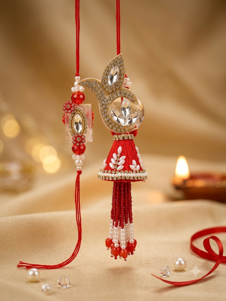 Crystal & Pearl Designer Rakhi Lumba Set
