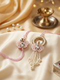 Pink Pearl & Crystal Bhaiya Bhabhi Rakhi Set