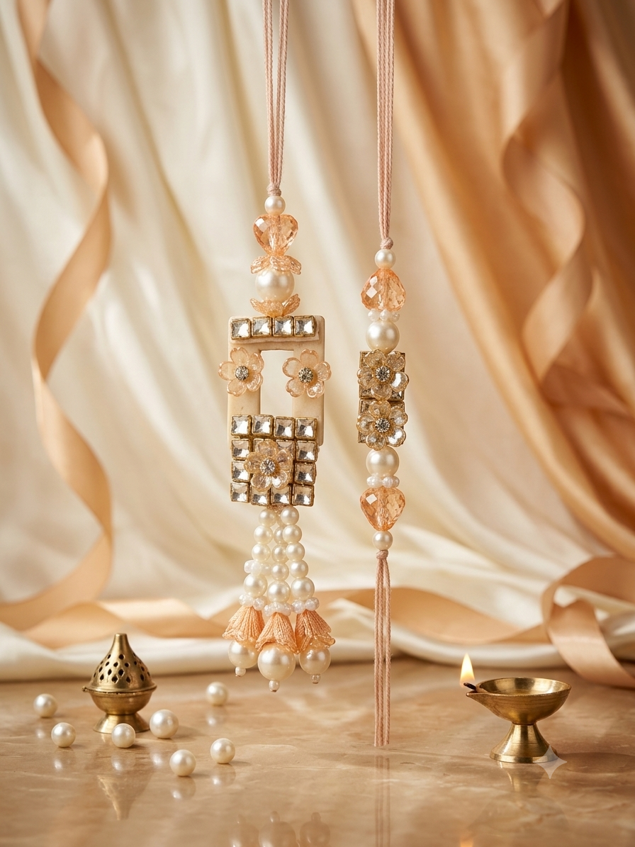 Kundan Pearl Bhaiya Bhabhi Rakhi Set