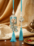 Blue Pearl & Rhinestone Rakhi Lumba Set