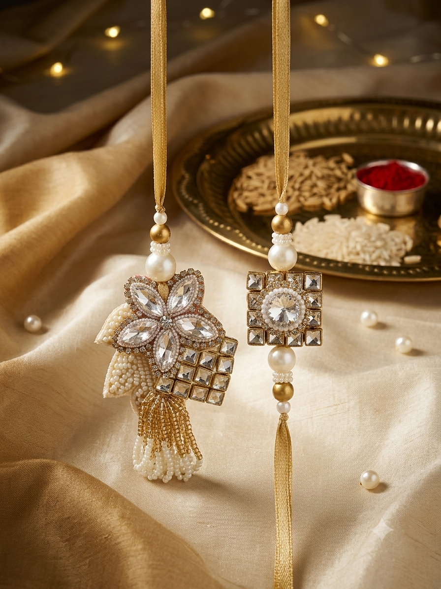 Crystal & Pearl Rakhi Lumba Set