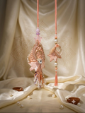 Peach Sequin Bhai Bhabhi Rakhi Set with Pearl Drops & Rose Motif