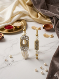 Gold Crystal Floral Bhaiya Rakhi Bhabhi Lumba Set with Pearl Tassels