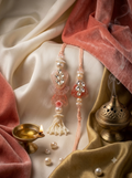 Blush Pink Crystal Heart Bhabhi Lumba & Bhaiya Rakhi Set with Ivory Silk Tassels